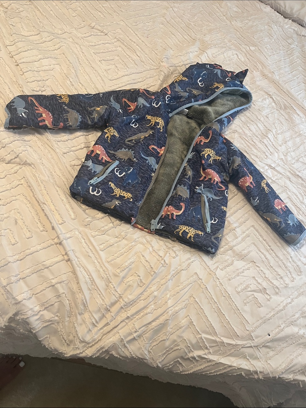 Children's Navy Animal-Print Hooded Puffer Jacket
